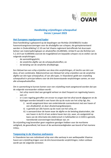 Guide to the application procedure for an exemption of ship-generated waste.