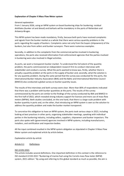 In this document you will find additional information about the mandatory use of a mass flow meter for bunker ships.