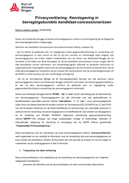 Annex to the survey bundle with the declaration concerning the processing of personal data. (Dutch only)